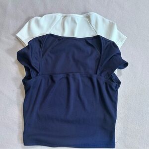Set of white and blue square neck tops. Size XS